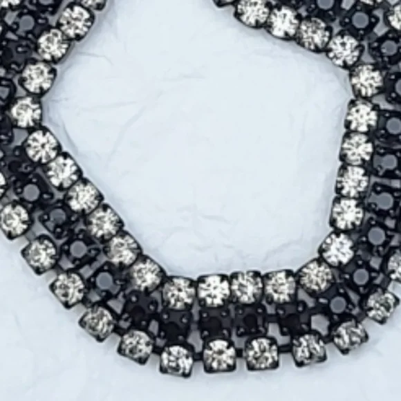 BLACK ENAMEL 3-STRAND RHINESTONE BRACELET - SHORTER LENGTH - Picture 6 of 6